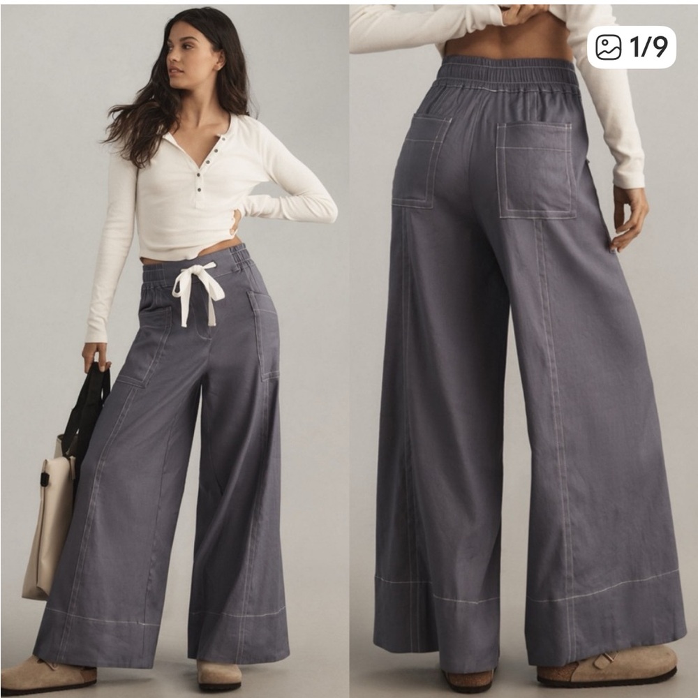 NEW Anthropologie Maeve Tie Waist Wide Leg Casual Breezy Linen Blend Pants XL